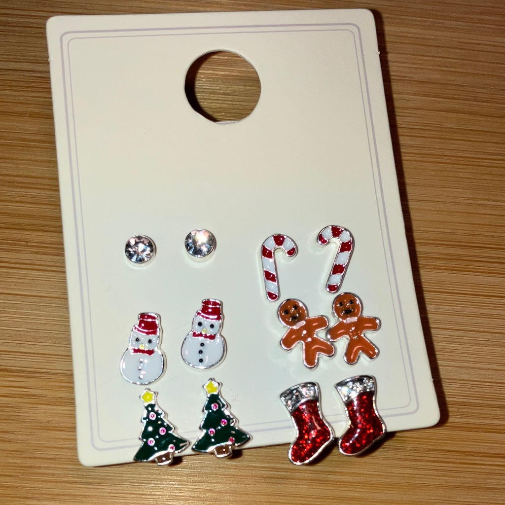Holiday Charm Earring Set 6 Pairs Snowmen Trees Stockings Candy Canes Etc 7$